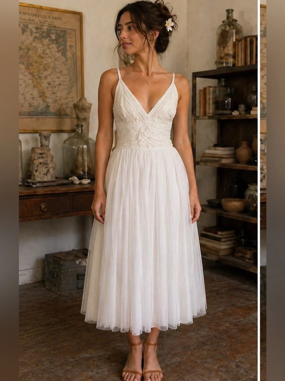 With Grace Ivory Lace Tulle Midi Dress NWT $800 Boho Bridal Anthro style Sz 8 - Picture 2 of 11